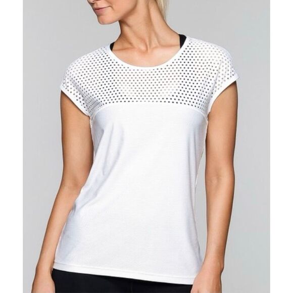 Lorna Jane Raya Excel mesh tshirt size medium white EUC - Picture 1 of 5